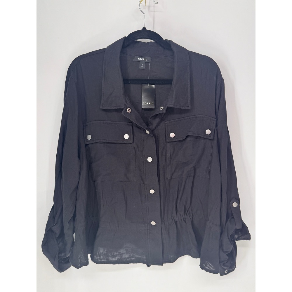 Torrid Utility Jacket Womens 2X Black NWT Dual Fold Relaxed Cinch Waist Snap